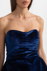 Velvet Mini Dress With Flared Skirt - Blue