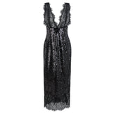 Ava Black Lace Panel Sequined Maxi Dress