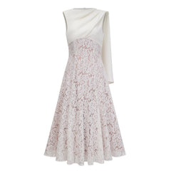 Marzia White Ribbon Detail Floral Lace Maxi Dress