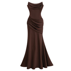 Marilou Brown Ruched Satin Maxi Dress