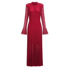 Justyna Red Rhinestone Guipure Lace Maxi Dress