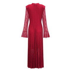 Justyna Red Rhinestone Guipure Lace Maxi Dress