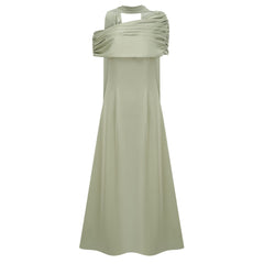 Benedetta Green One Shoulder Satin Maxi Dress