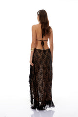 Elena Black Halterneck Floral Lace Maxi Dress