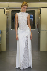 Emilia White Asymmetrical Floral Lace Maxi Dress