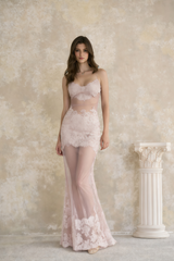 Florence Pink Semi-Sheer Floral Lace Maxi Dress