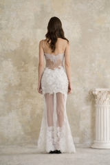 Florence White Semi-Sheer Floral Lace Maxi Dress