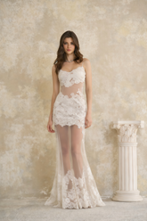 Florence White Semi-Sheer Floral Lace Maxi Dress