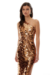 Francesca Gold One Shoulder Sequined Maxi Dress
