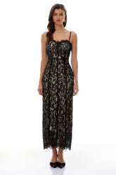 Giorgia Black Floral Lace Corset Maxi Dress