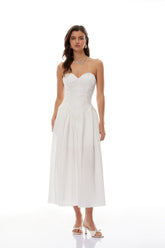 Ilinca White Off-Shoulder Ruched Maxi Dress