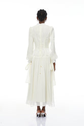 KatrĂn White Glossy Gathered Maxi Dress