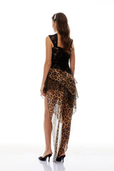 Marion Black Leopard Print Asymmetrical Maxi Dress