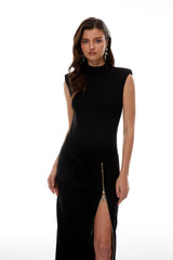 Martina Black Maxi Dress with Zip Up Detail