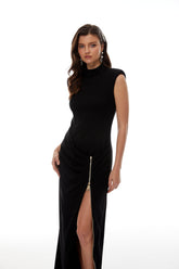 Martina Black Maxi Dress with Zip Up Detail