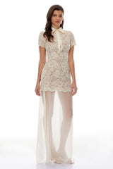 Miriam Neutrals Floral Embroidered Maxi Dress
