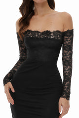 Nephele Black Off Shoulder Floral Lace Maxi Dress