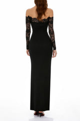 Nephele Black Off Shoulder Floral Lace Maxi Dress