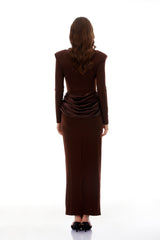 Norma Brown Draped Panel Maxi Dress