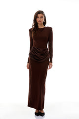 Norma Brown Draped Panel Maxi Dress