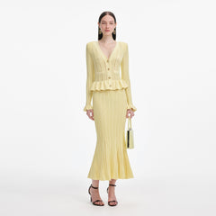 Yellow Knit Peplum Midi Dress