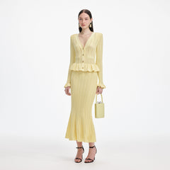 Yellow Knit Peplum Midi Dress