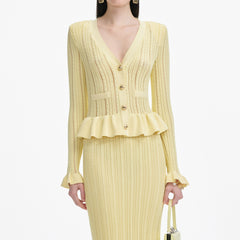 Yellow Knit Peplum Midi Dress