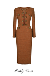 Leona Brown Textured Knit Midi Dress