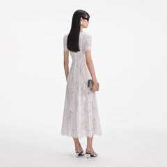 White Sequin Lace Midi Dress