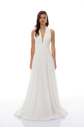Ramona White Feather Hem Gathered Maxi Dress