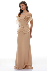 Retha Neutral Ruffled Corset Maxi Dress