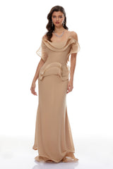 Retha Neutral Ruffled Corset Maxi Dress