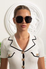 Oversized Hexagon Sunglasses with Ultra-Thin Gold Frame – Black