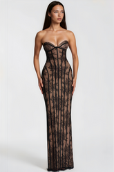 Urszula Black Floral Lace Corset Maxi Dress