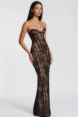 Urszula Black Floral Lace Corset Maxi Dress