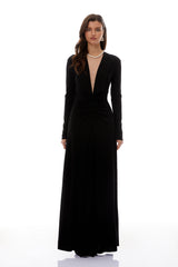 Sofia Black Cinched Waist Ruched Maxi Dress