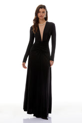 Sofia Black Cinched Waist Ruched Maxi Dress