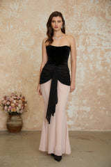 Zendaya Black Off Shoulder Color Block Maxi Dress
