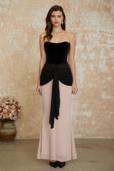Zendaya Black Off Shoulder Color Block Maxi Dress