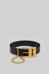 Belt with Keyhole Buckle and Chain Detail – Black