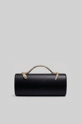 Structured Clutch Bag with Snake Handle And Gold Chain – Black