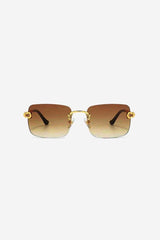 Rimless Square Sunglasses with Twisted Gold Rope Temples – Brown
