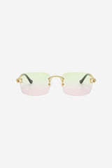 Rimless Square Sunglasses with Twisted Gold Rope Temples – Green/Pink