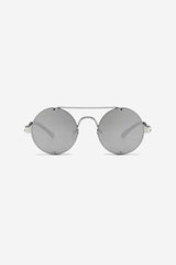 Rimless Round Sunglasses with Double Bridge and Temple Springs – Silver
