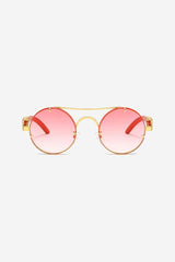 Round Sunglasses with Sculpted Leopard Temples and Double Gold Bridge – Pink