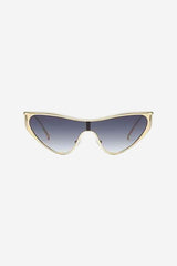 Futuristic Cat-Eye Shield Sunglasses with Gold Frame – Black