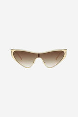 Futuristic Cat-Eye Shield Sunglasses with Gold Frame – Brown