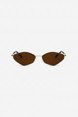 Geometric Angular Sunglasses with Full Metal Frame and Slim Arms – Brown