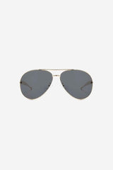 Aviator Sunglasses with Sculpted Gold Frame and Double Bridge – Black