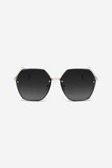 Oversized Hexagon Sunglasses with Ultra-Thin Gold Frame – Black